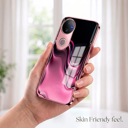 Vivo V50 5G Liquid Wave Pink Electroplated Glass Phone Back Case