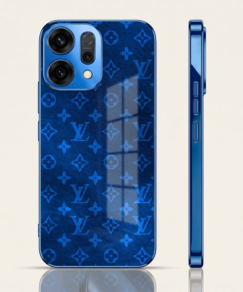 Oppo Reno 14 5G Luxury Monogram Blue Electroplated Glass Phone Back Case