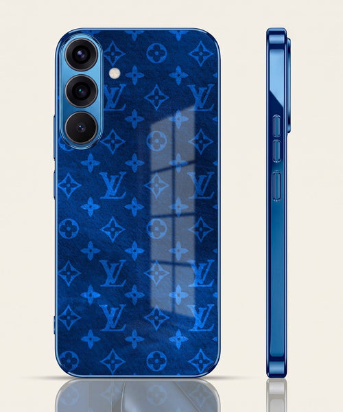 Samsung Galaxy A56 5G Luxury Monogram Blue Electroplated Glass Phone Back Case