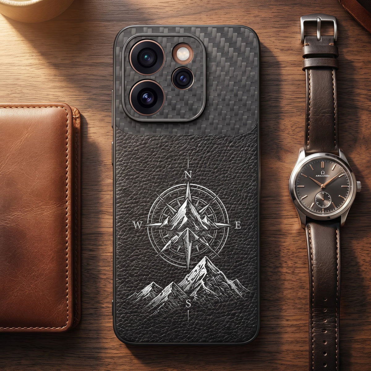 Oppo Reno 15 Pro Mini 5G Compass Carbon Fiber Leather Hybrid Back Case