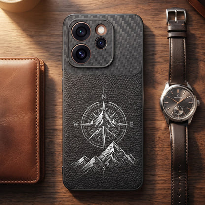 Oppo Reno 15 Pro Mini 5G Compass Carbon Fiber Leather Hybrid Back Case