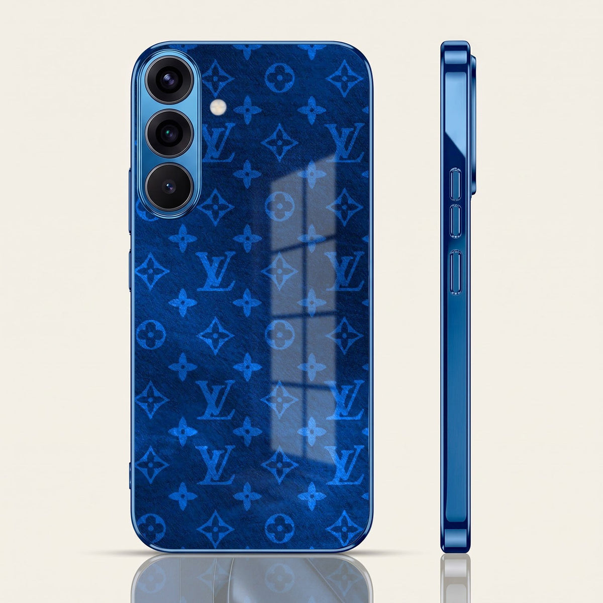 Samsung Galaxy A36 5G Luxury Monogram Blue Electroplated Glass Phone Back Case