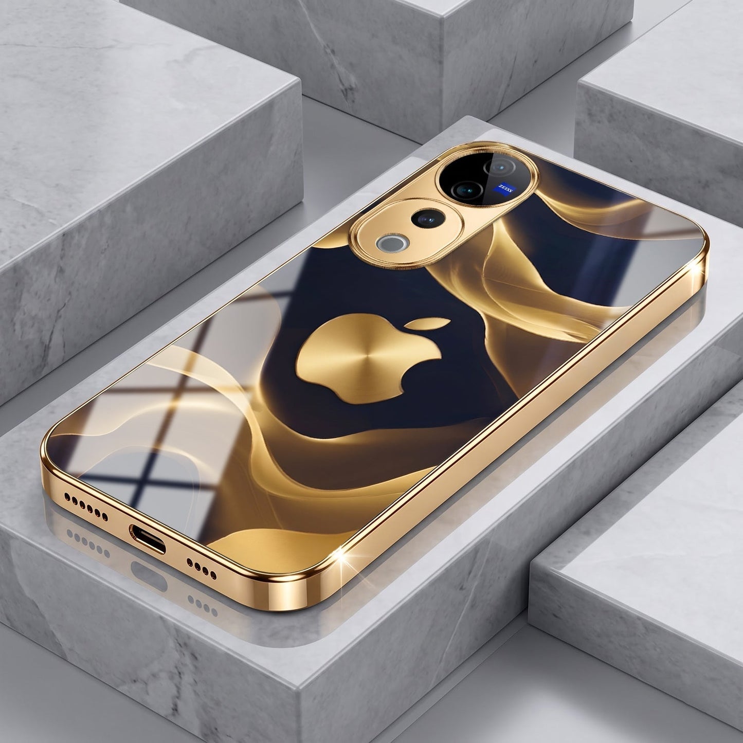 Vivo V40 Pro 5G Luxury Wave Gold Electroplated Glass Phone Back Case