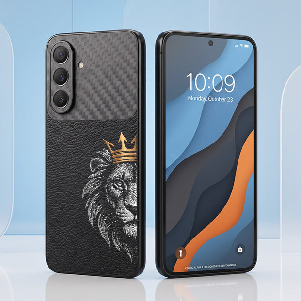 Samsung Galaxy A27 5G Lion King Carbon Fiber Leather Hybrid Back Case