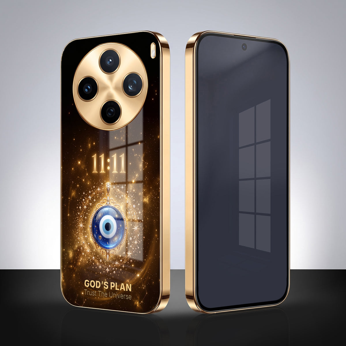 Vivo X200T 5G God’s Plan Evil Eye Gold Electroplated Glass Phone Back Case