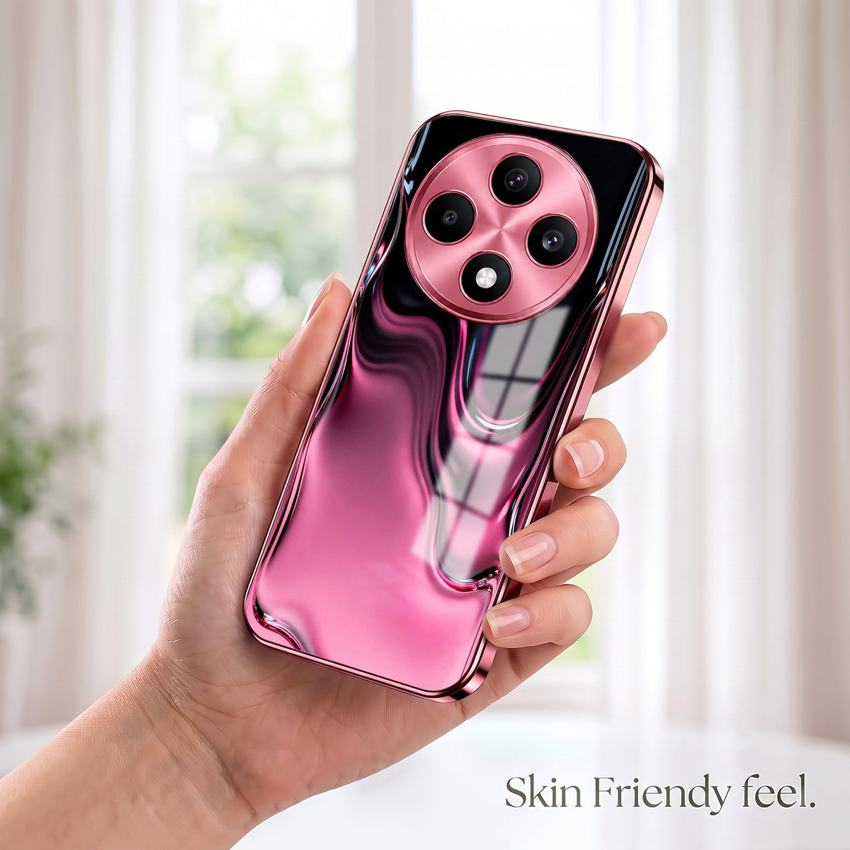 Oppo F27 5G Liquid Wave Pink Electroplated Glass Phone Back Case