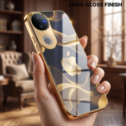 Vivo V50 5G Luxury Wave Gold Electroplated Glass Phone Back Case