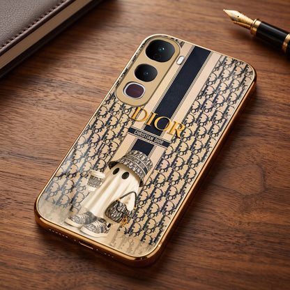 Vivo Y400 Pro 5G Luxury Dior Gold Electroplated Glass Phone Back Case