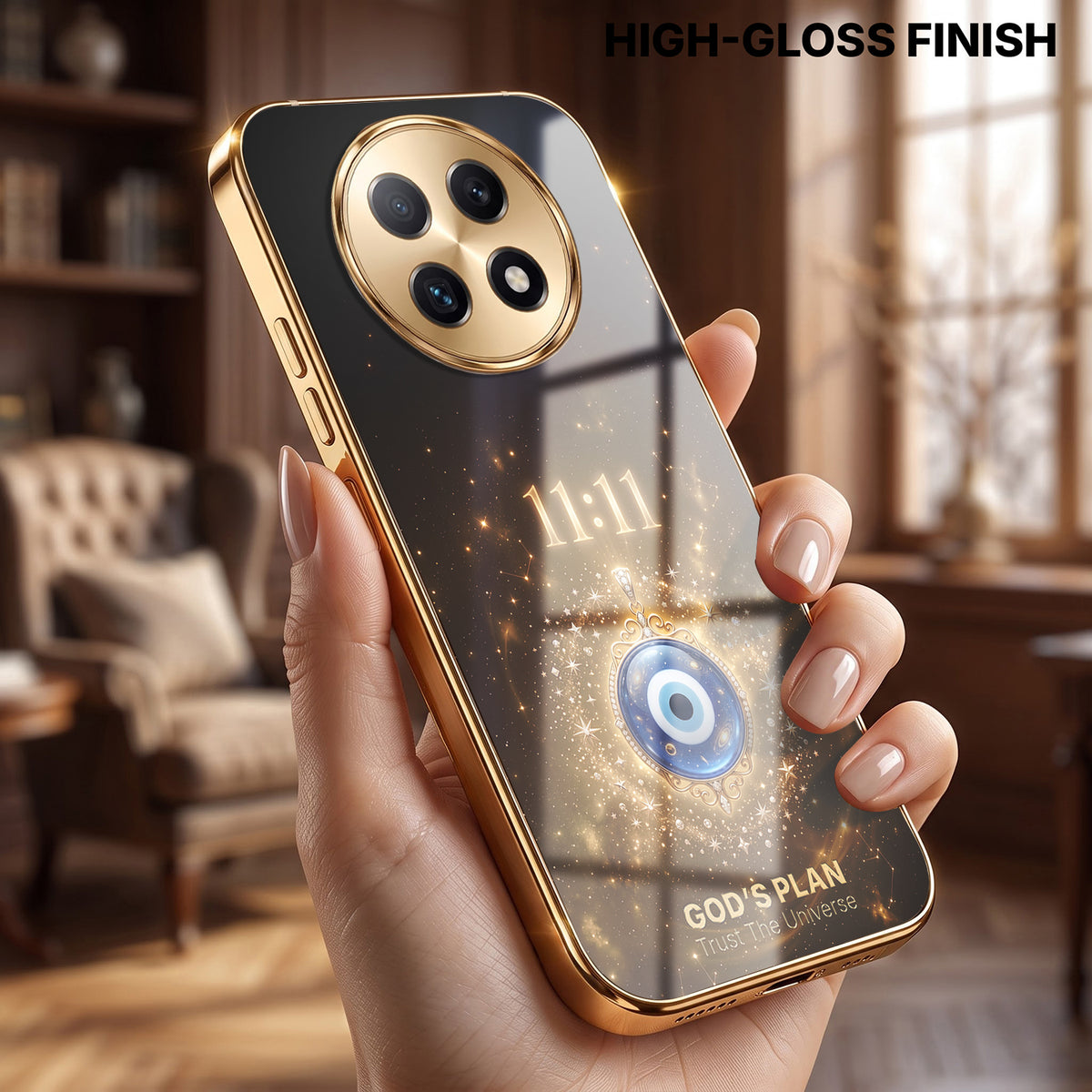 Oppo F29 Pro 5G God’s Plan Evil Eye Gold Electroplated Glass Phone Back Case