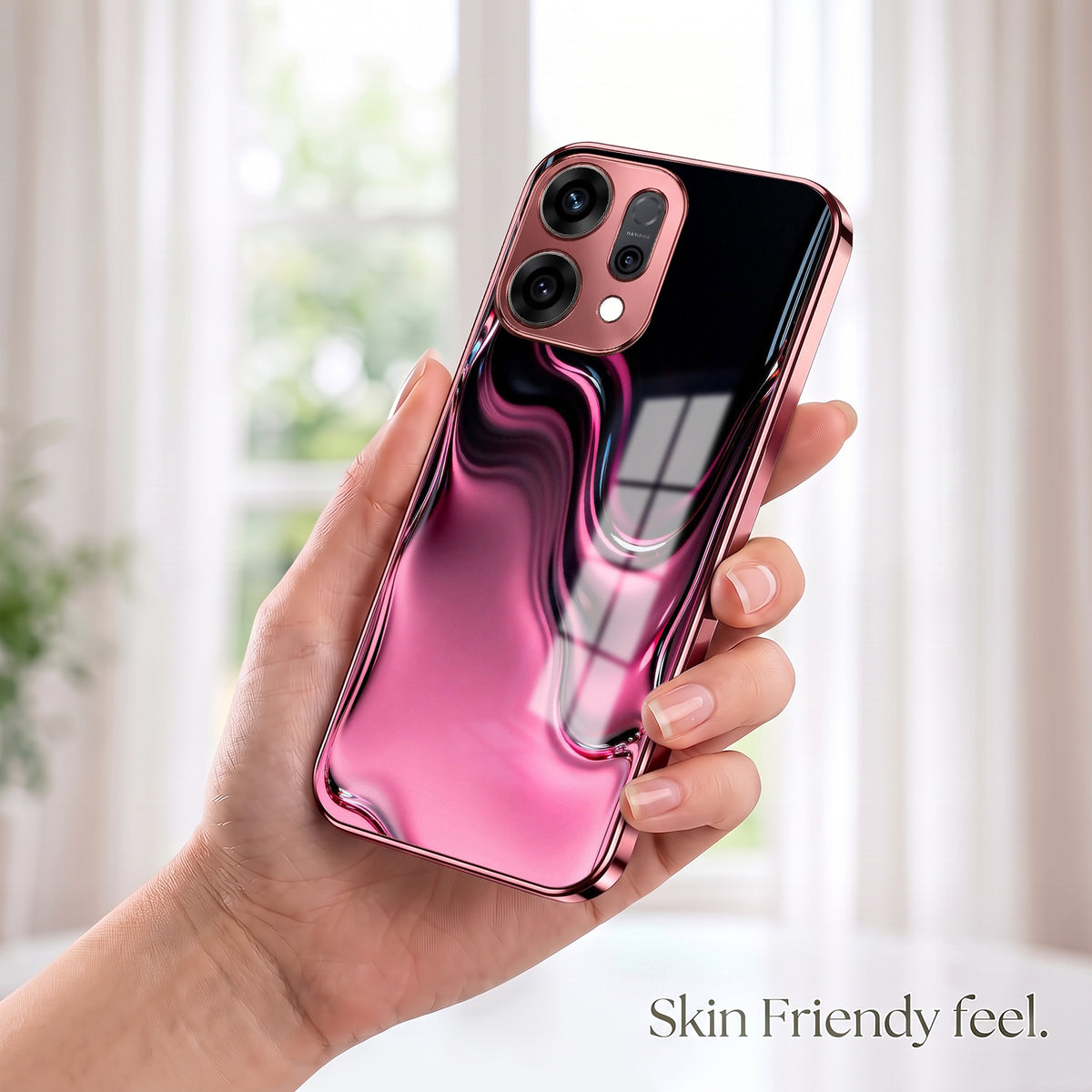 Oppo Reno 14 5G Liquid Wave Pink Electroplated Glass Phone Back Case