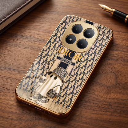 Redmi Note 15 Pro+ 5G Luxury Dior Gold Electroplated Glass Phone Back Case