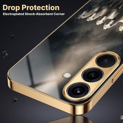 Samsung Galaxy A56 5G Running Horses Gold Electroplated Glass Phone Back Case