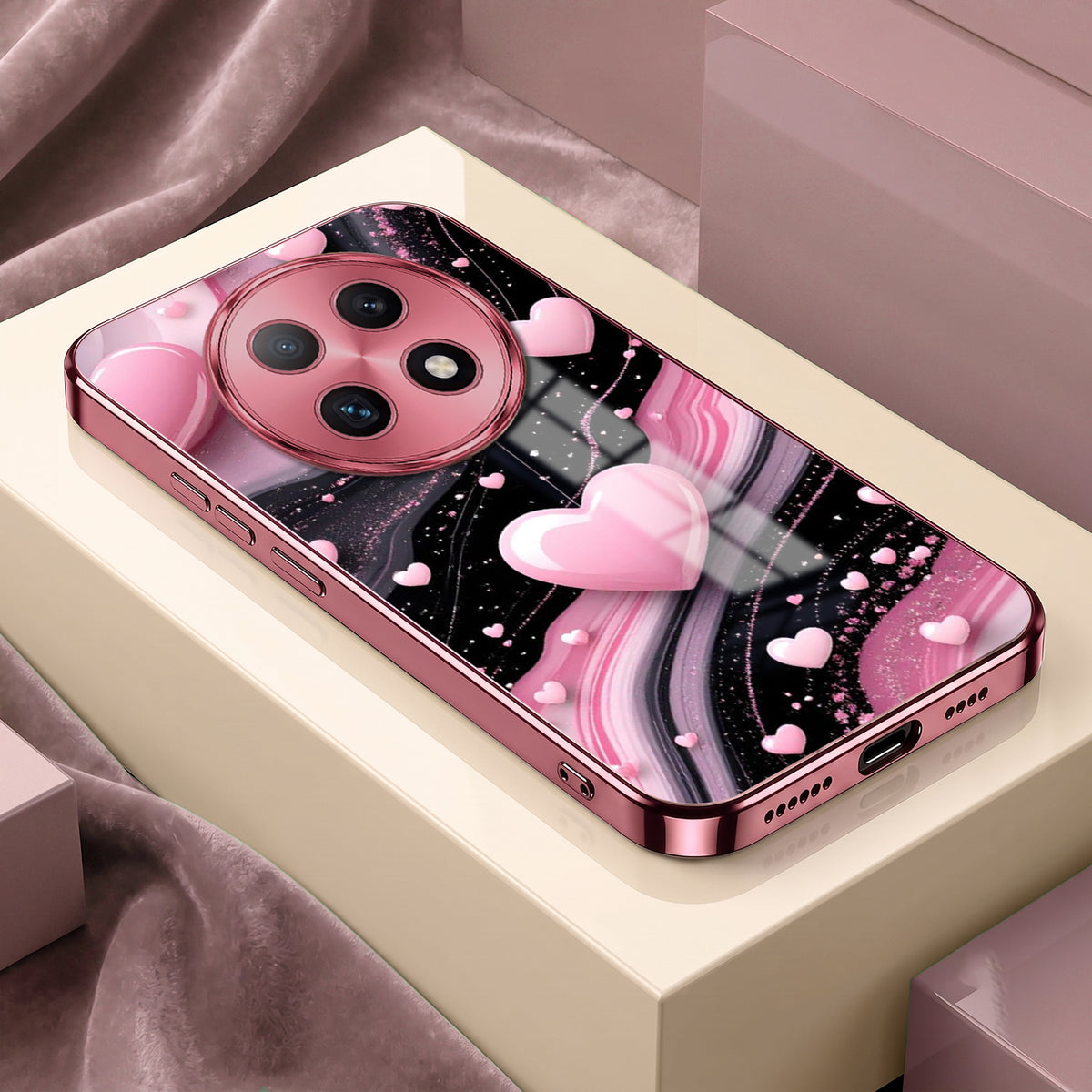 Oppo F29 Pro 5G Love Sparkle Pink Electroplated Glass Phone Back Case