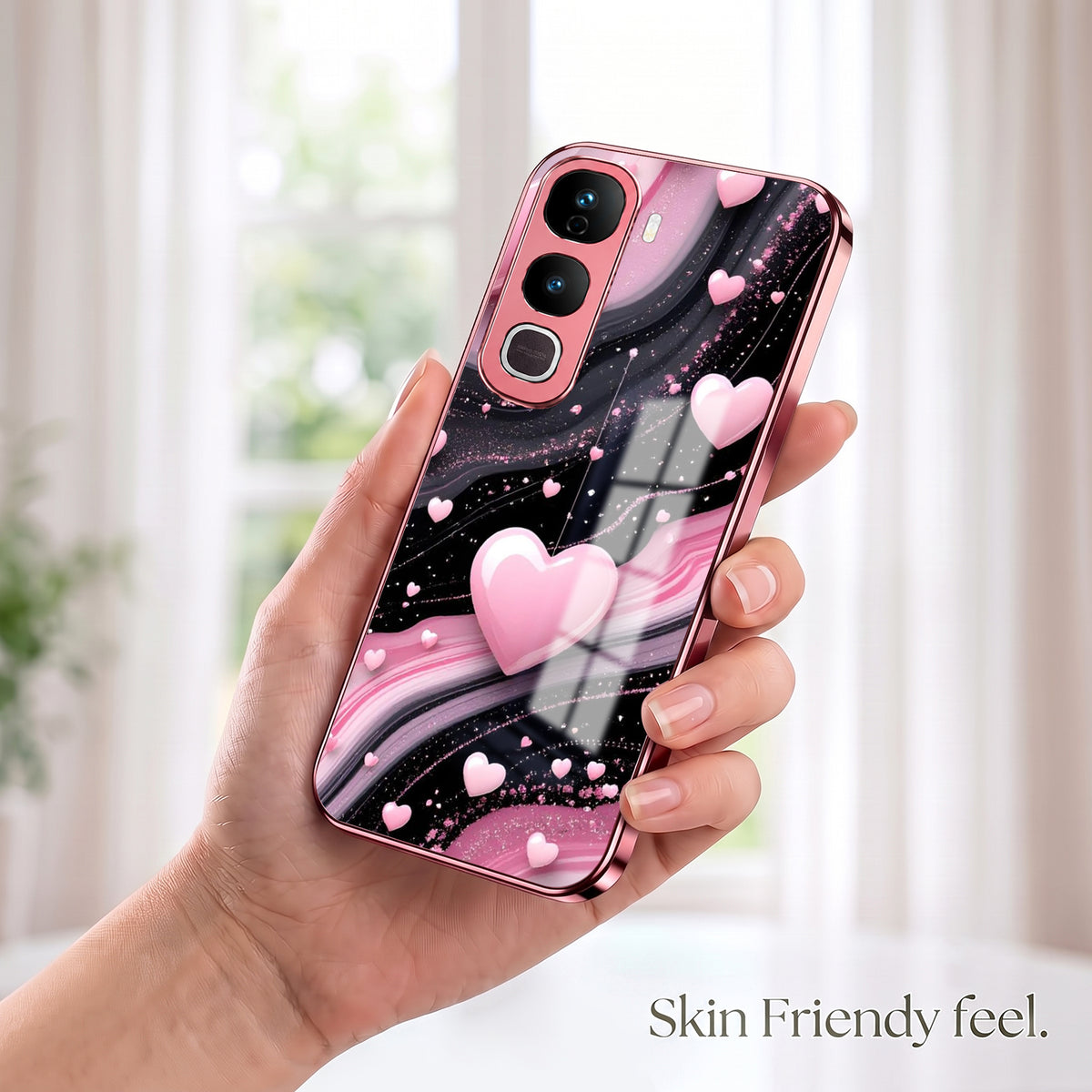 Vivo Y400 Pro 5G Love Sparkle Pink Electroplated Glass Phone Back Case