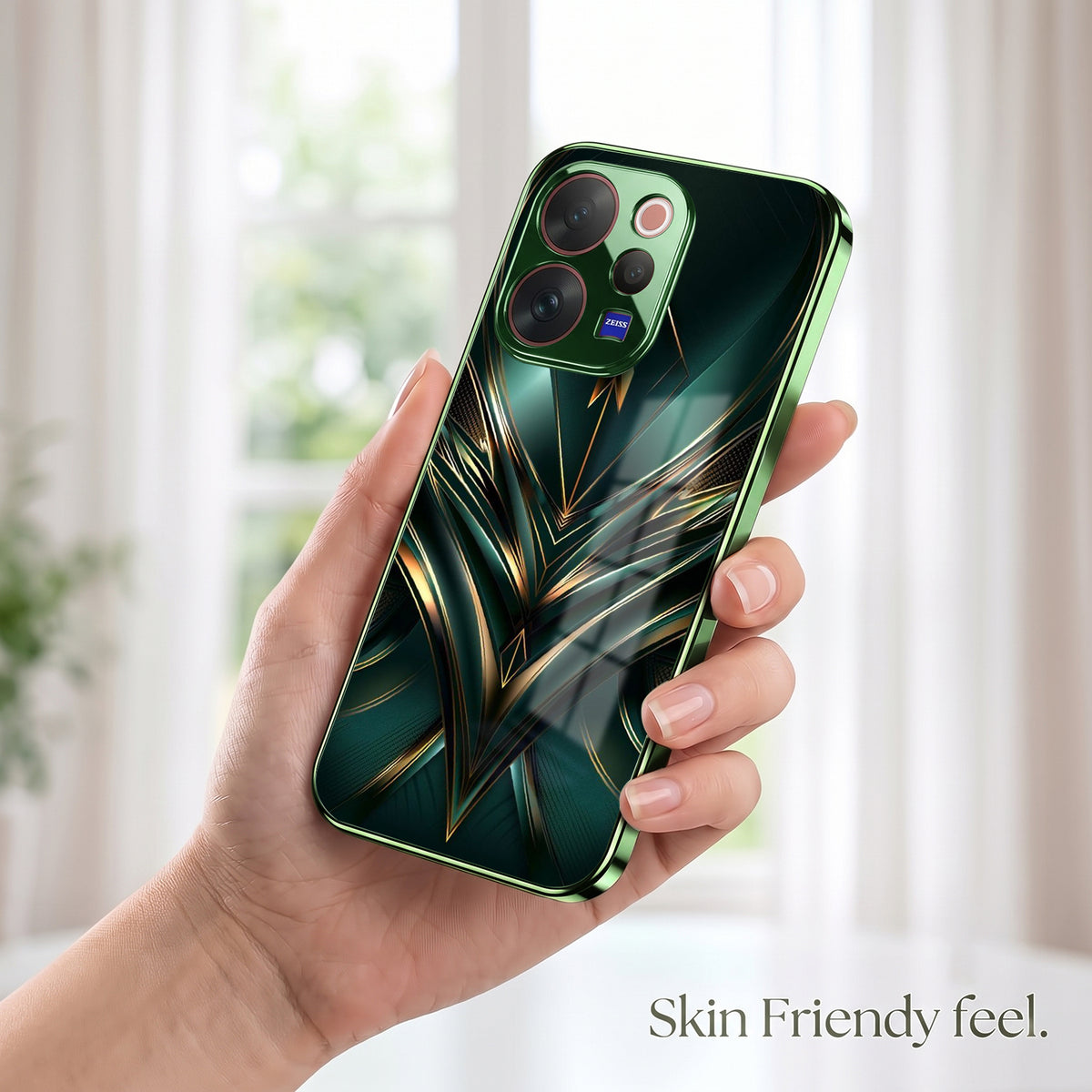 Vivo V70 5G Vortex 3D Arrows Green Electroplated Glass Back Case