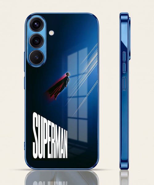Samsung Galaxy A56 5G Superman Blue Electroplated Glass Phone Back Case