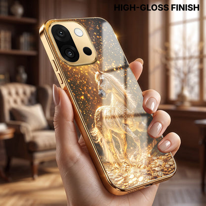 OnePlus 13s 5G Golden Horse Sparkle Gold Electroplated Glass Phone Back Case