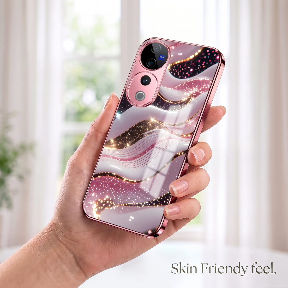 Vivo V40 Pro 5G Midnight Pearl Wave Pink Electroplated Glass Phone Back Case