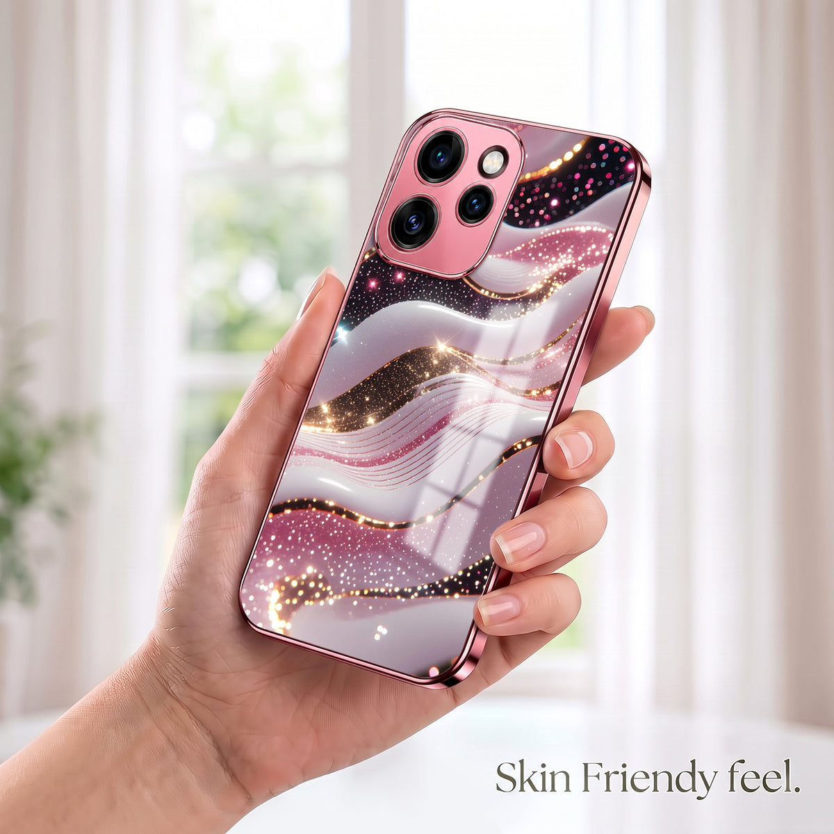 Oppo Reno 15 Pro 5G Midnight Pearl Wave Pink Electroplated Glass Phone Back Case