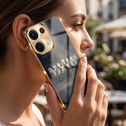 Oppo Reno 13 5G Running Horses Gold Electroplated Glass Phone Back Case