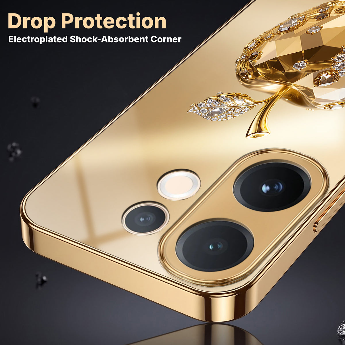 Vivo V60 5G Golden Apple Gold Electroplated Glass Phone Back Case