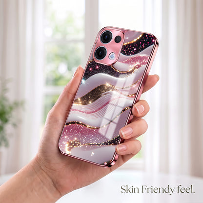 Oppo Reno 13 5G Midnight Pearl Wave Pink Electroplated Glass Phone Back Case