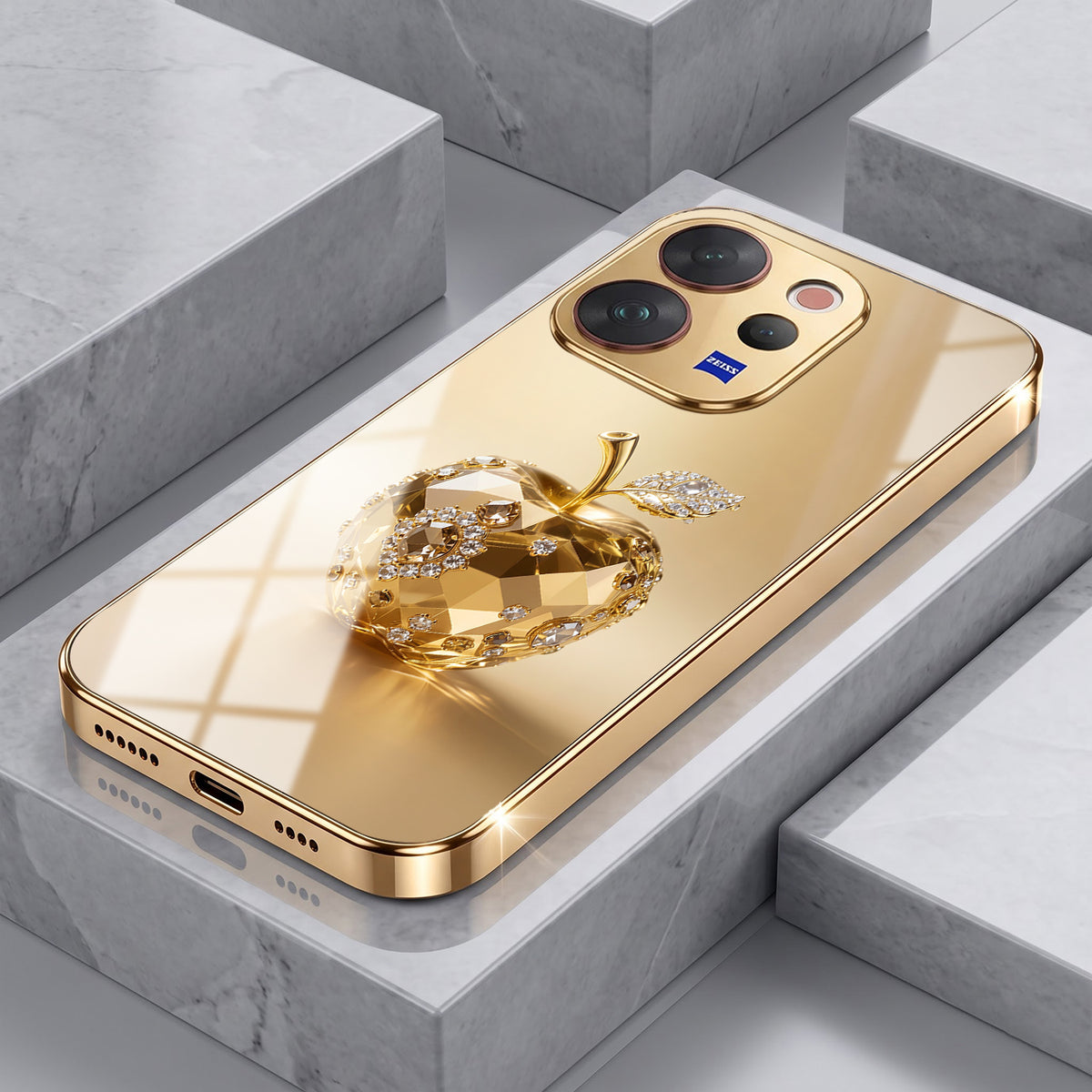 Vivo V70 5G Golden Apple Gold Electroplated Glass Phone Back Case