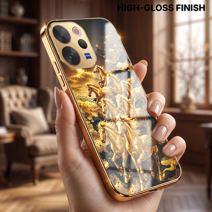 Vivo V70 5G Horses Royal Glory Gold Electroplated Glass Phone Back Case