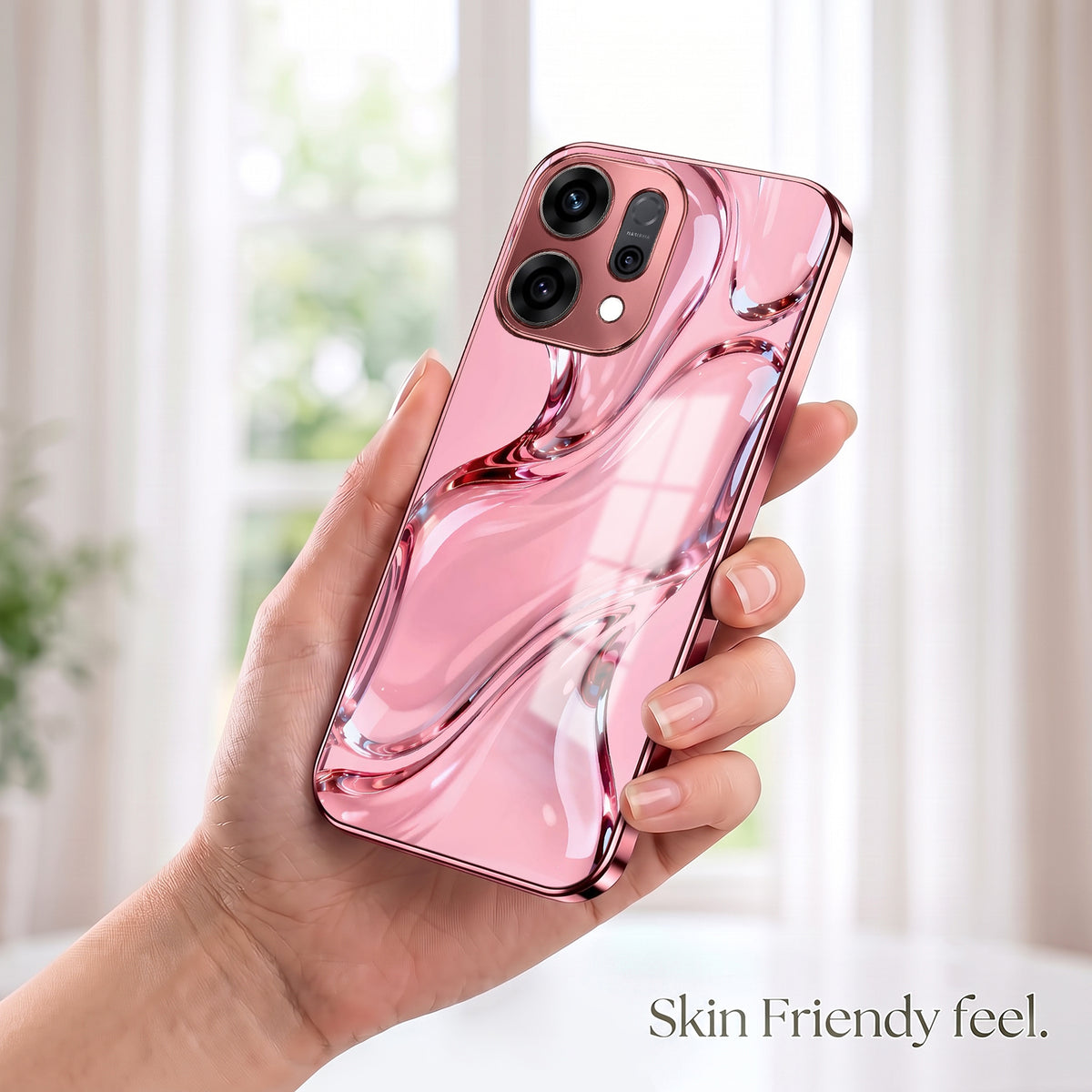Oppo Reno 14 5G Crystal Wave Energy Pink Electroplated Glass Phone Back Case