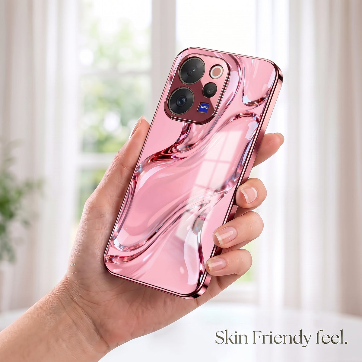 Vivo V70 5G Crystal Wave Energy Pink Electroplated Glass Phone Back Case