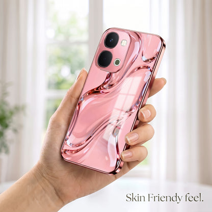 Vivo T5x 5G Crystal Wave Energy Pink Electroplated Glass Phone Back Case