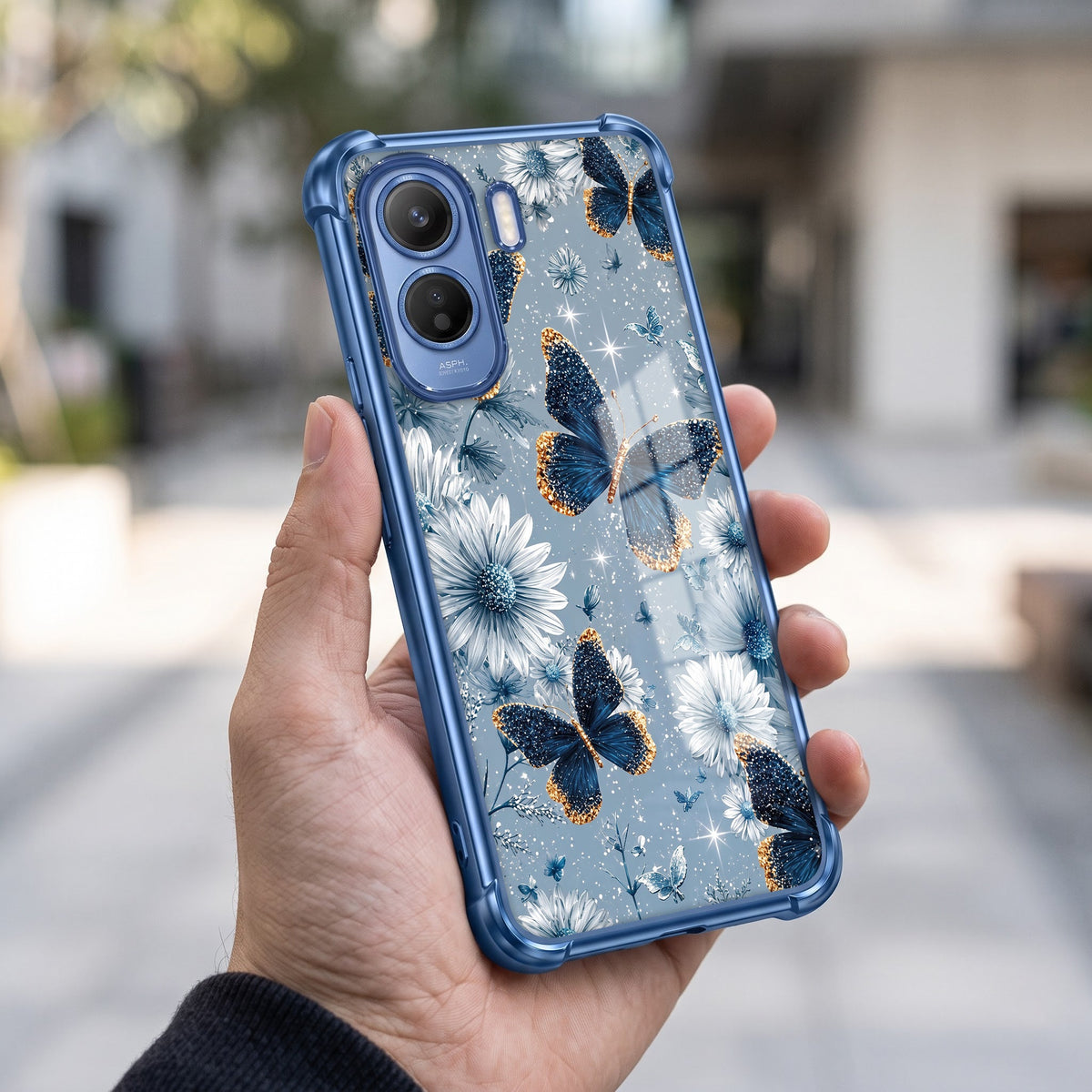 Vivo T5 Pro 5G Blue Butterfly Floral Airbags Printed Back Case