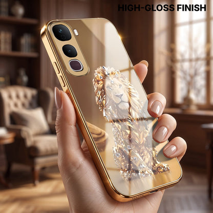 Vivo Y400 Pro 5G Luxury Lion Gold Electroplated Glass Phone Back Case