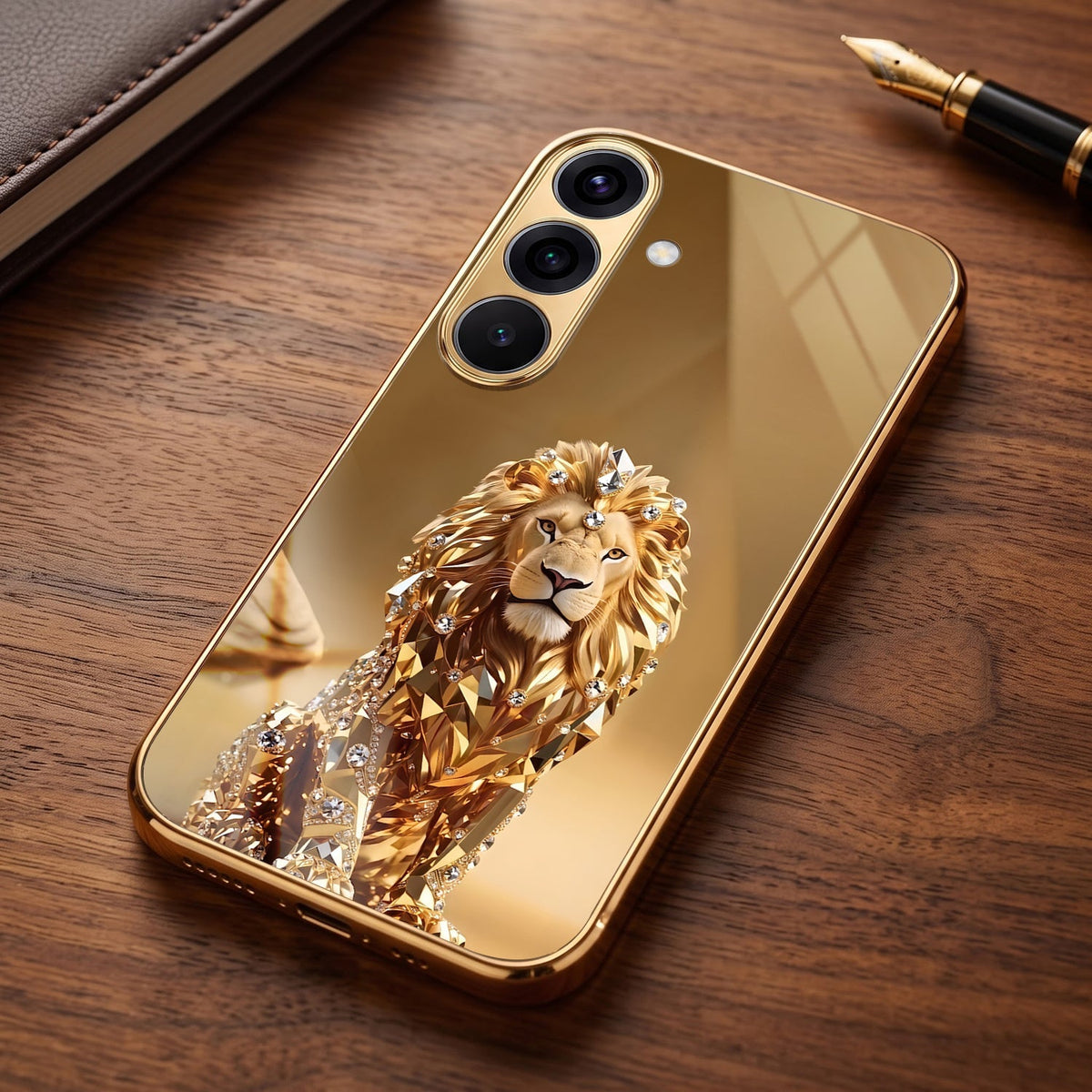Samsung Galaxy A36 5G Luxury Lion Gold Electroplated Glass Phone Back Case
