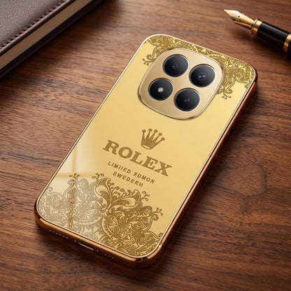 Redmi Note 15 Pro+ 5G Rolex Crown Gold Electroplated Glass Phone Back Case