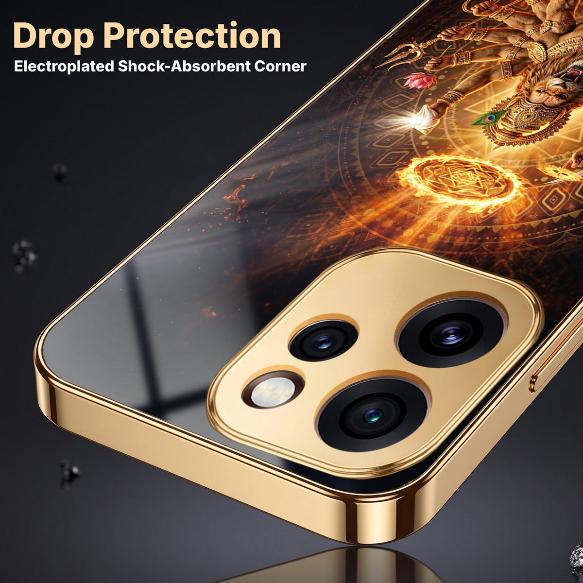 Oppo Reno 15 Pro Mini 5G Lord Narasimha Gold Electroplated Glass Phone Back Case