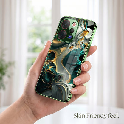 Vivo V70 Marble Green Electroplated Glass Back Case