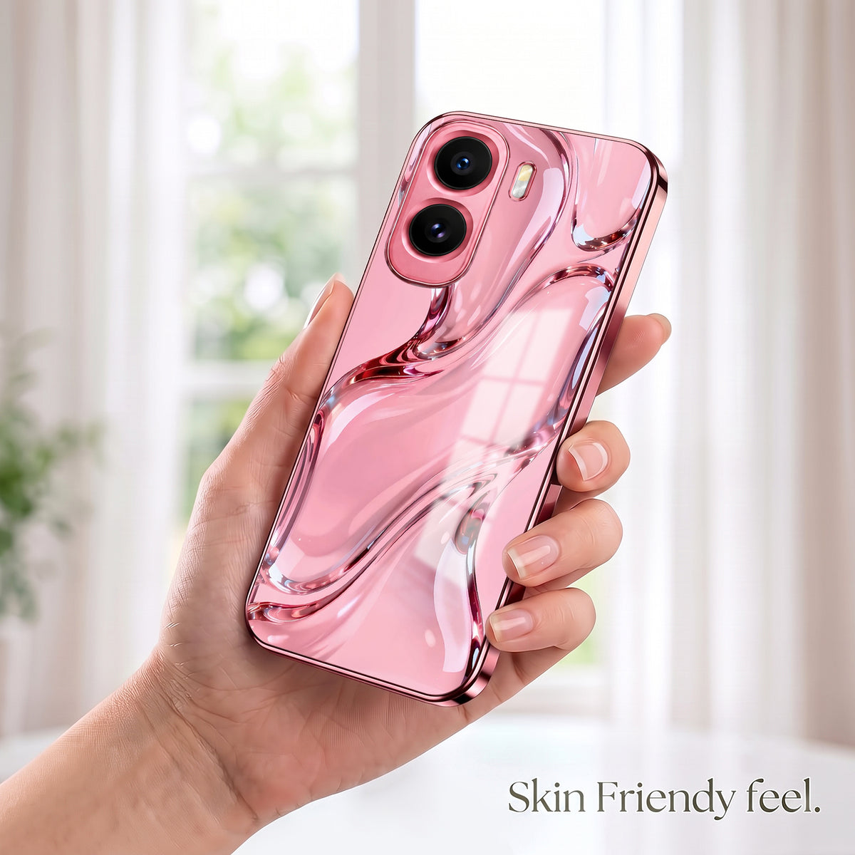 Vivo T5 Pro 5G Crystal Wave Energy Pink Electroplated Glass Phone Back Case