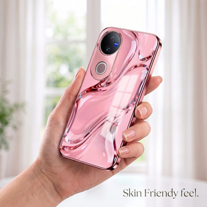 Vivo V50 5G Crystal Wave Energy Pink Electroplated Glass Phone Back Case