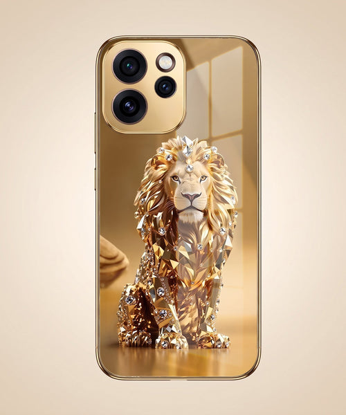 Oppo Reno 15 Pro Mini 5G Luxury Lion Gold Electroplated Glass Phone Back Case