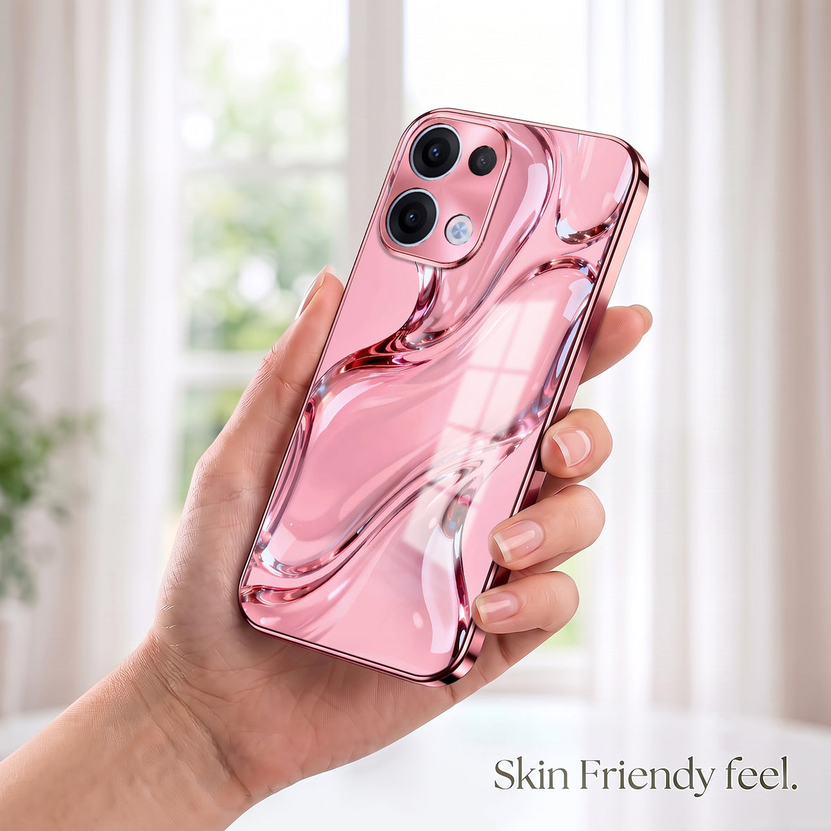 Oppo Reno 13 5G Crystal Wave Energy Pink Electroplated Glass Phone Back Case