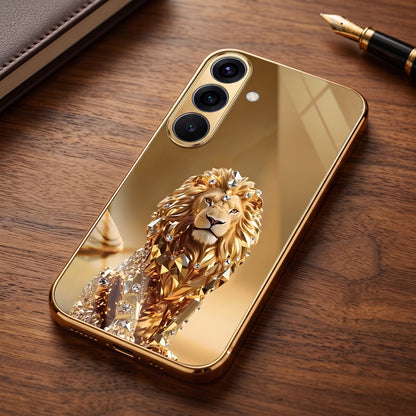 Samsung Galaxy A56 5G Luxury Lion Gold Electroplated Glass Phone Back Case
