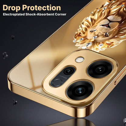 Oppo Reno 14 5G Luxury Lion Gold Electroplated Glass Phone Back Case