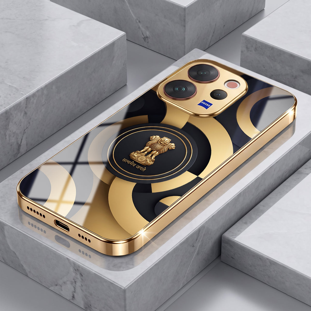 Vivo V70 5G Royal Emblem Gold Electroplated Glass Phone Back Case