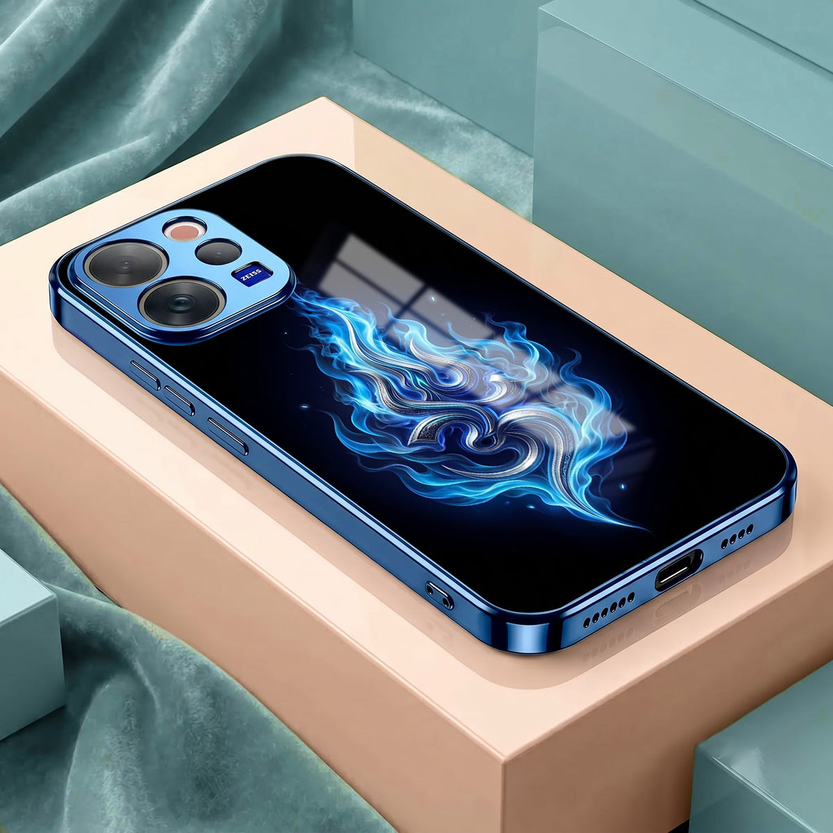 Vivo V70 5G Blue Flame OM Blue Electroplated Glass Phone Back Case