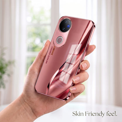 Vivo V50 5G Luxury Infinity Energy Pink Electroplated Glass Phone Back Case