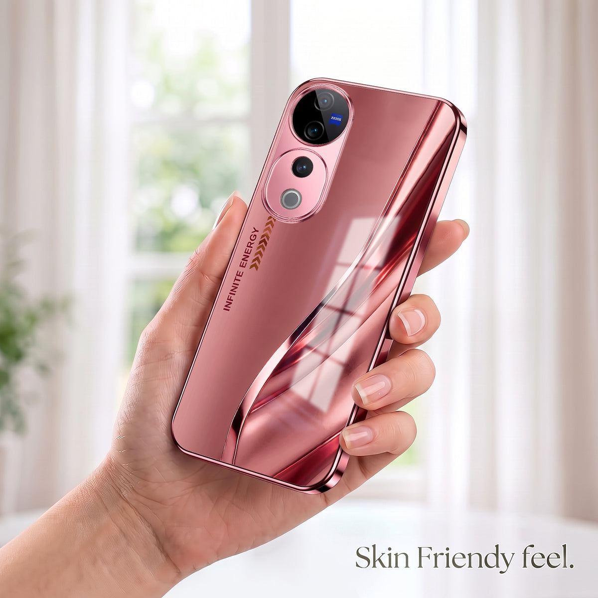 Vivo V40 Pro 5G Luxury Infinity Energy Pink Electroplated Glass Phone Back Case