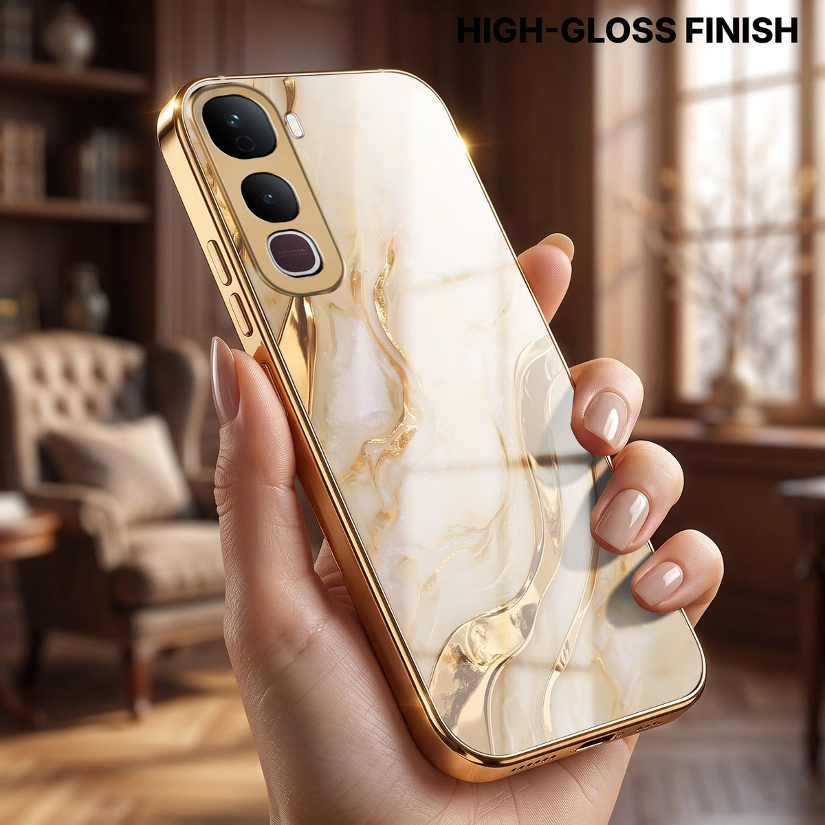Vivo Y400 Pro 5G Marvel Texture Gold Electroplated Glass Phone Back Case