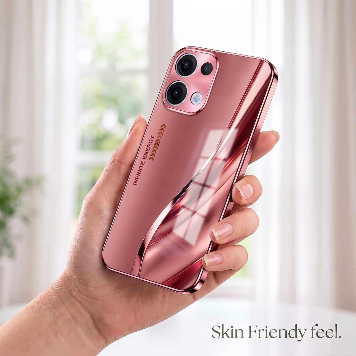 Oppo Reno 13 5G Luxury Infinity Energy Pink Electroplated Glass Phone Back Case