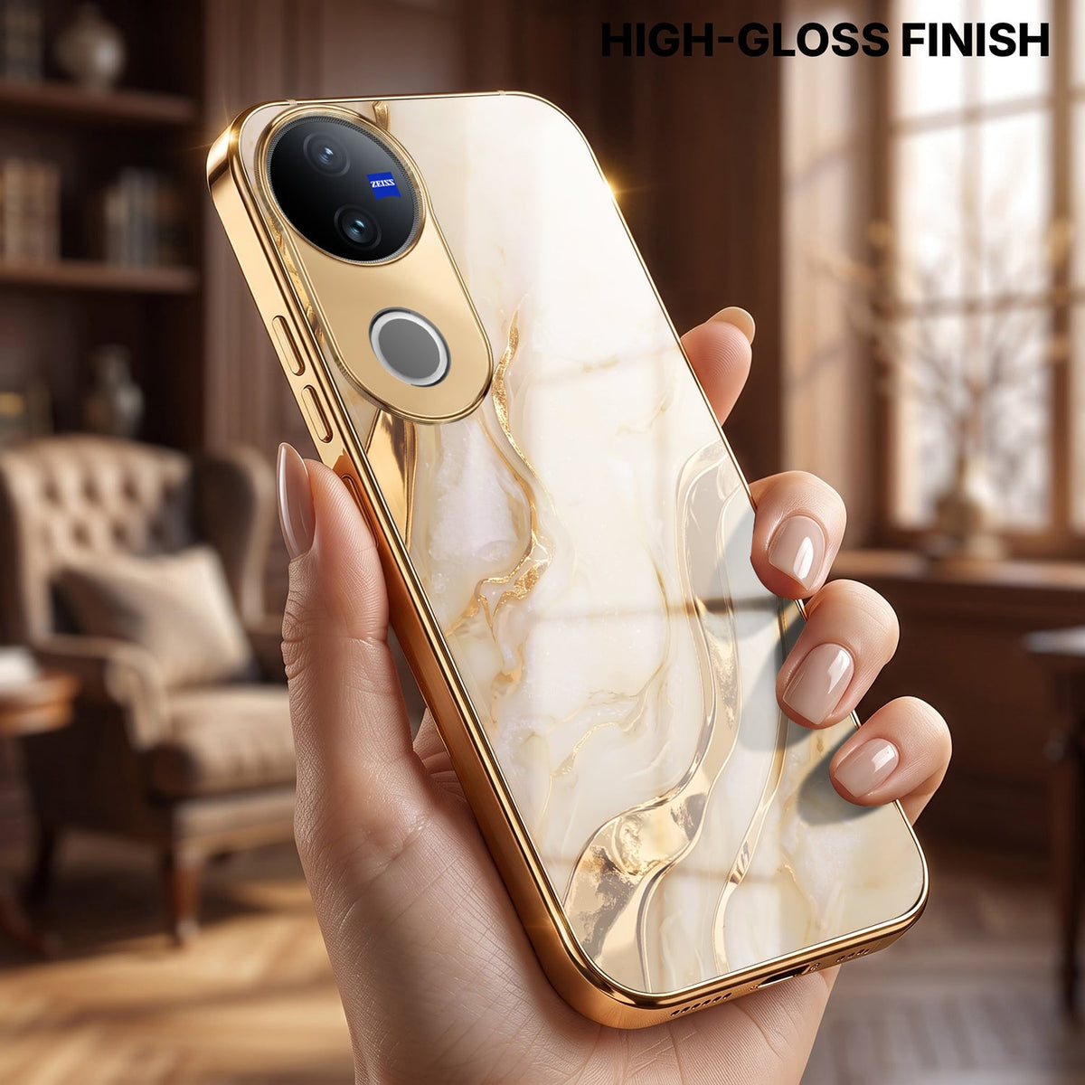 Vivo V50 5G Marvel Texture Gold Electroplated Glass Phone Back Case